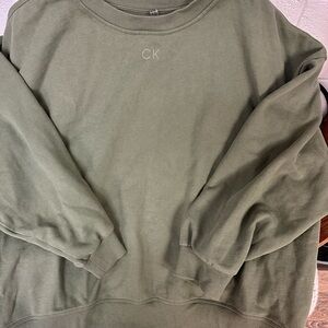 Calvin Klein Olive Crewneck with Subtle CK Embroidery